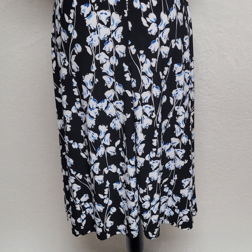 Tommy Hilfiger Women's Blue Black Floral Tie-Neck Puff Sleeve Casual Day Dress - Picture 10 of 12